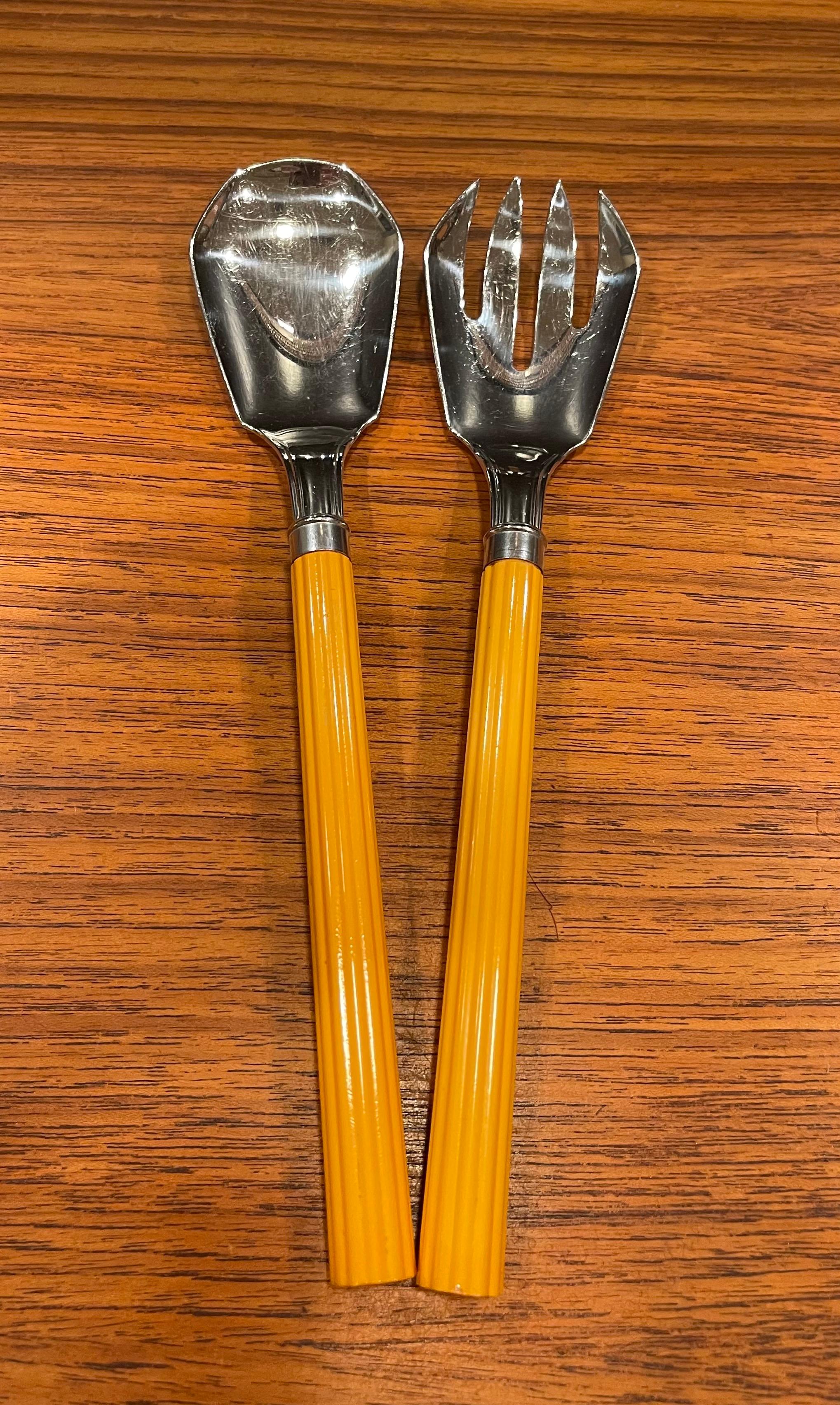 Bakelite & Stainless Steel Art Deco Salad Servers by Chase & Co. 2