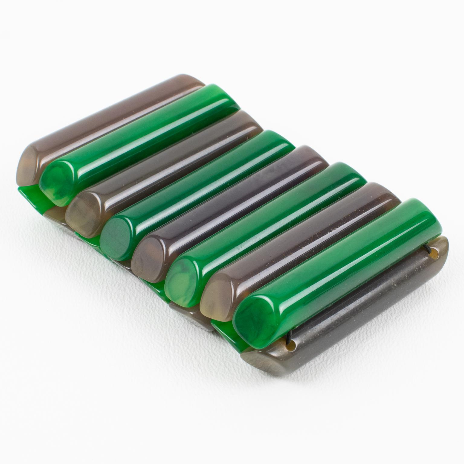 Bakelite Stretch Bracelet Bangle Emerald and Gray In Good Condition For Sale In Atlanta, GA