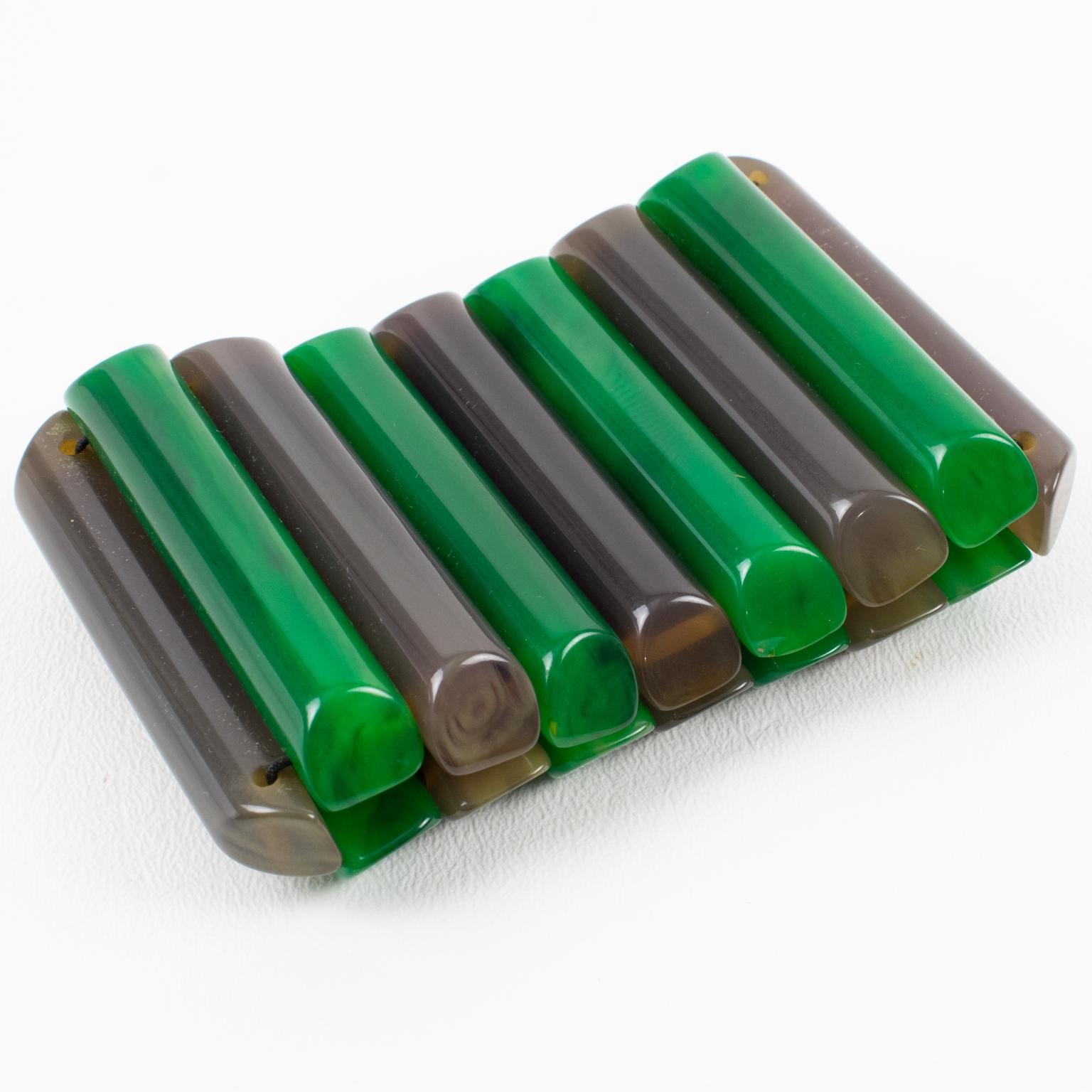 Women's Bakelite Stretch Bracelet Bangle Emerald and Gray For Sale