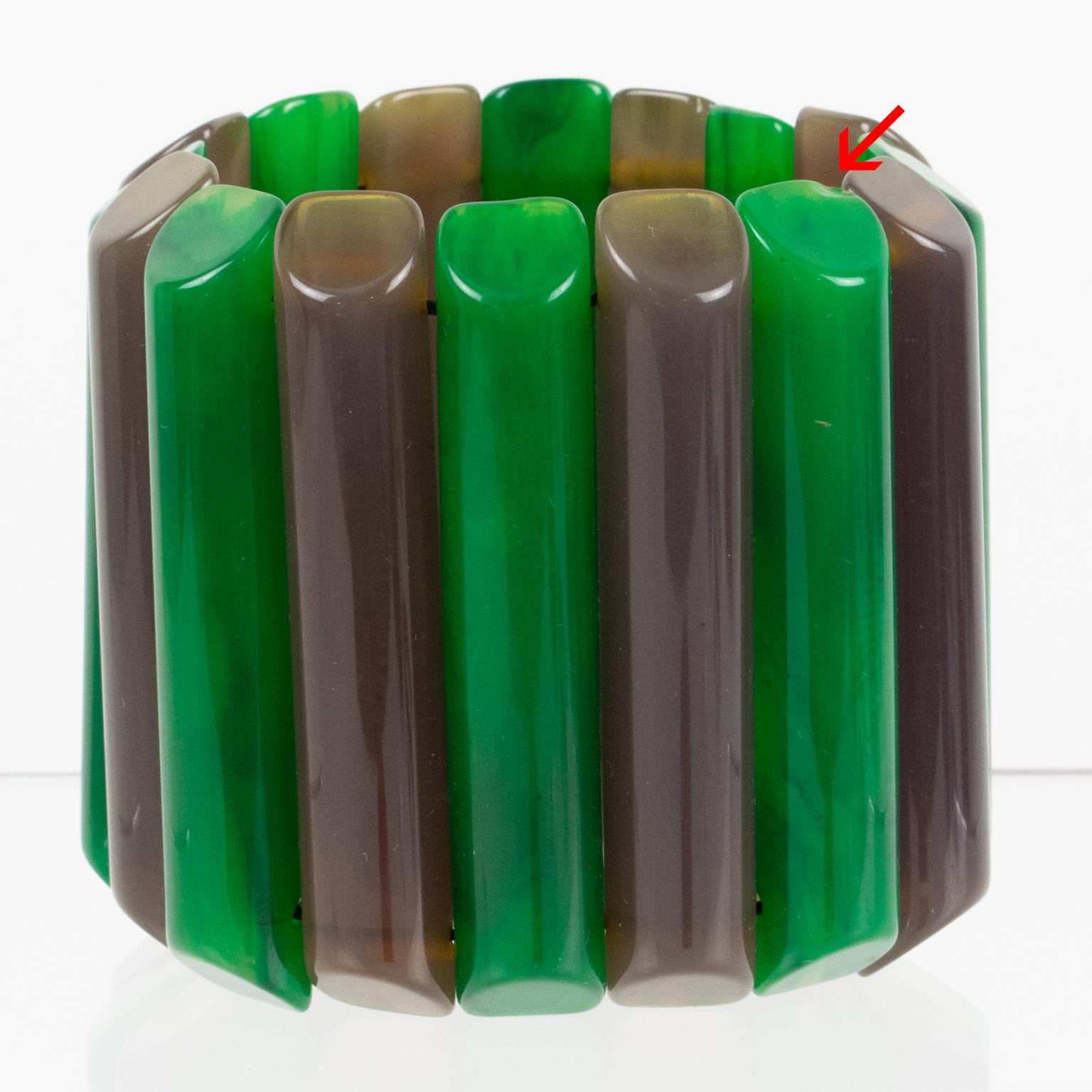 Bakelite Stretch Bracelet Bangle Emerald and Gray For Sale 1