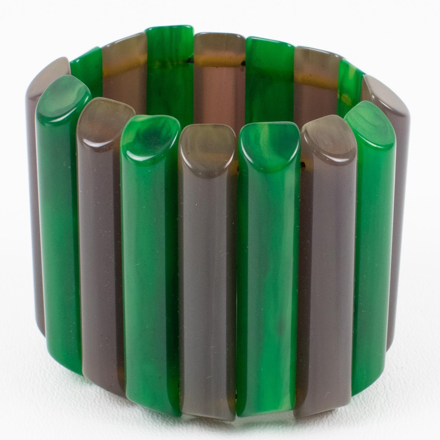 Bakelite Stretch Bracelet Bangle Emerald and Gray For Sale 3