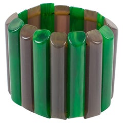 Vintage Bakelite Stretch Bracelet Bangle Emerald and Gray