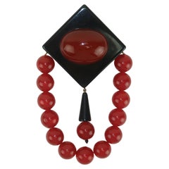 Vintage Bakelite Style Resin Brooch With Drop Dangles, 1980
s
