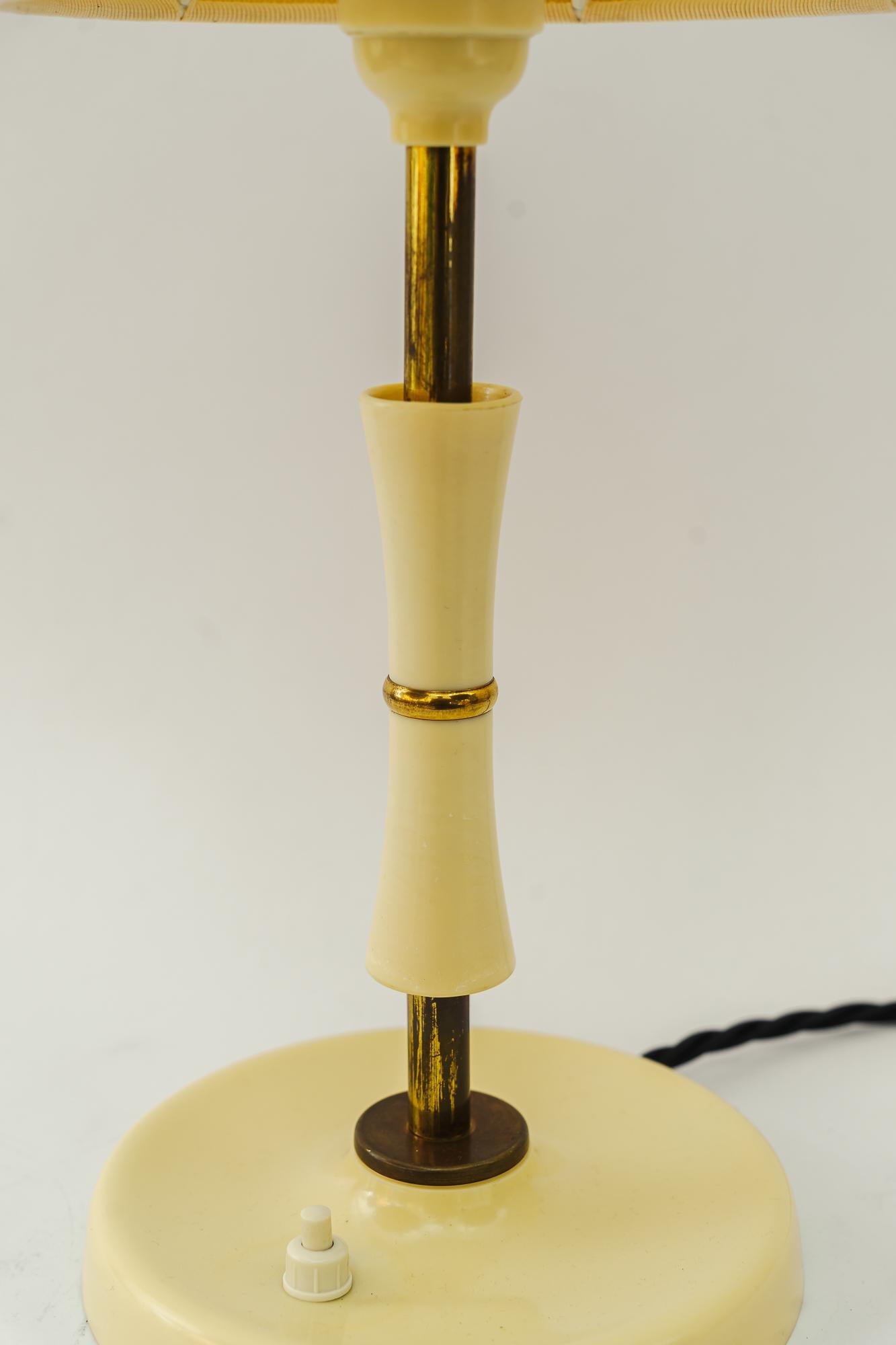 Art Deco Bakelite Table Lamp Vienna with Fabric Shade Around 1930s For Sale