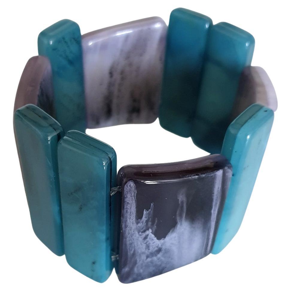 Blaues und graues Vintage-Armband aus Bakelit im Angebot