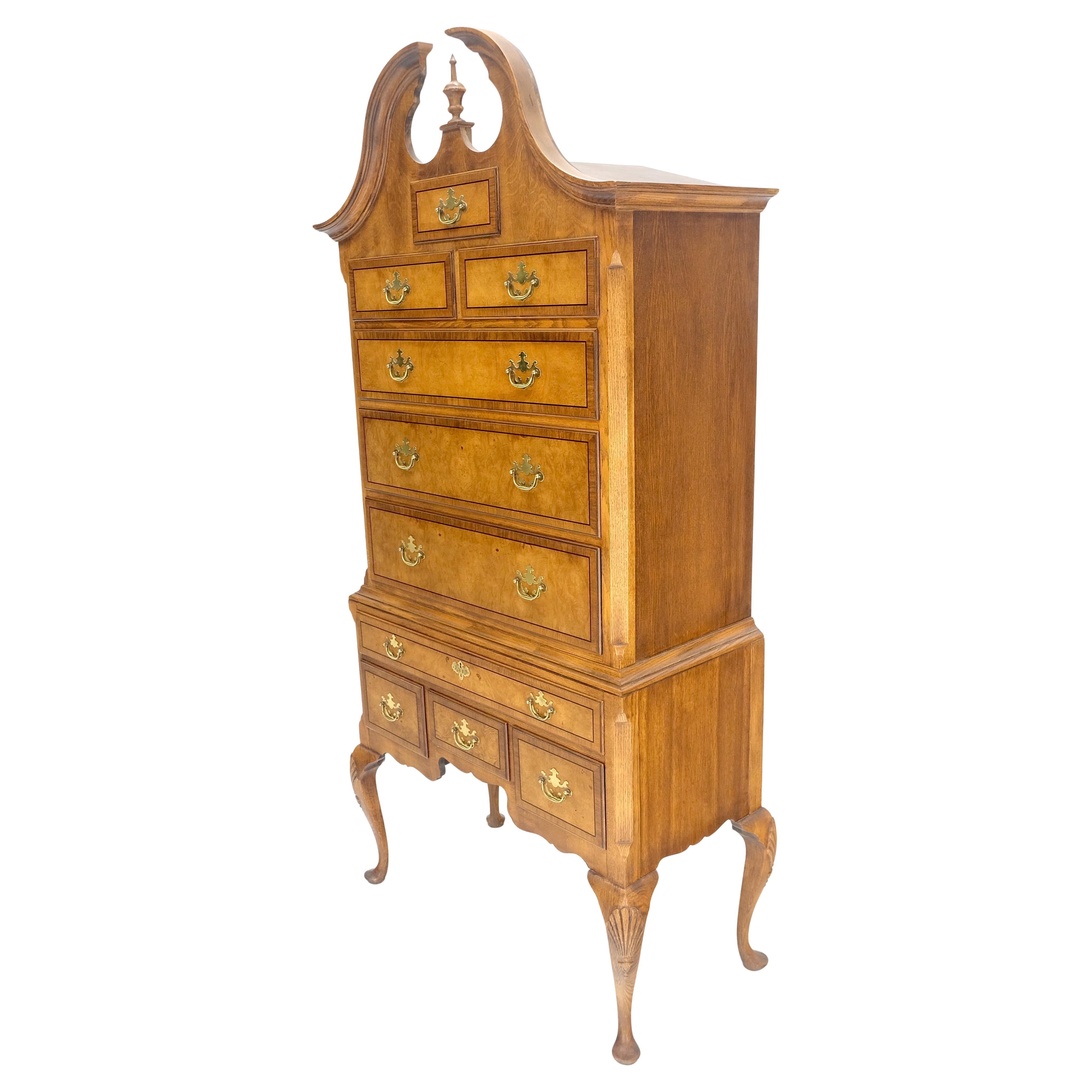 Baker 10 Drawer Chippendale Style Brass Hardware Queen An Highboy Dresser MINT