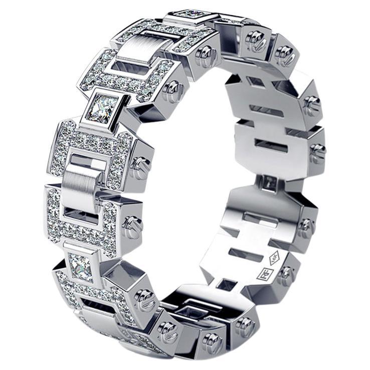 BAKER 14k White Gold Ring with 0.60ct Princess Cut White Diamonds for Him & Her For Sale
