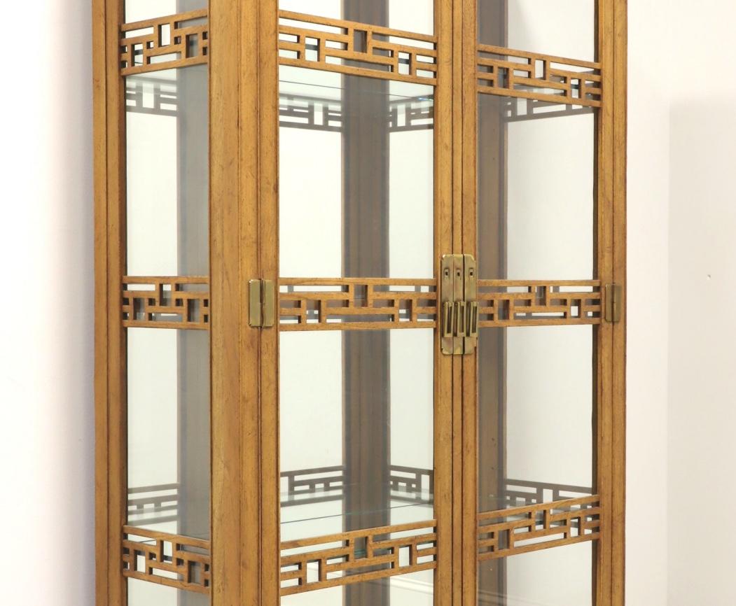 Brass BAKER 1960's Oak Asian Style Curio Display Cabinet