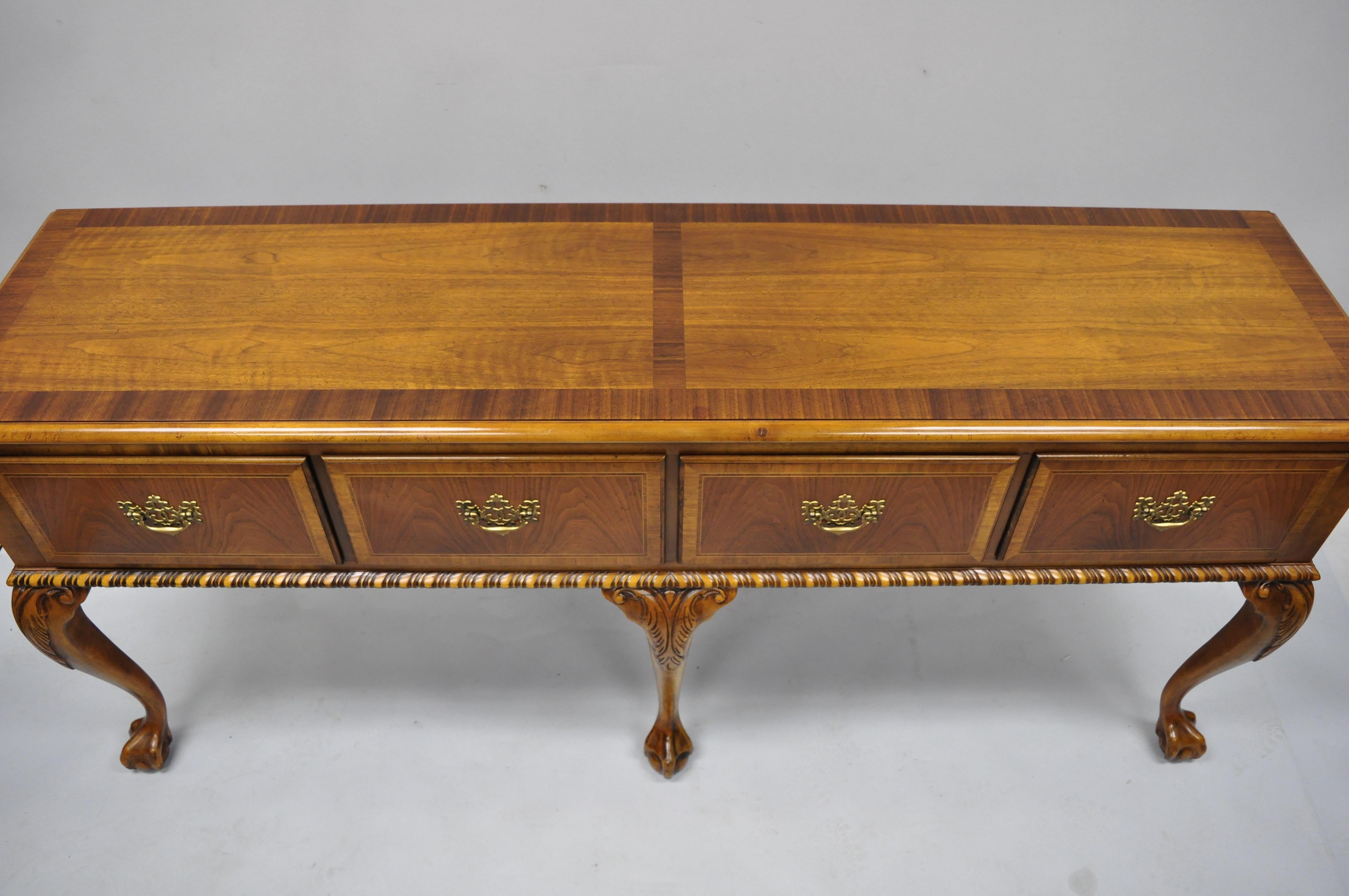 20th Century Baker 4-Drawer Ball and Claw Chippendale Mahogany Banded Sideboard Buffet Server