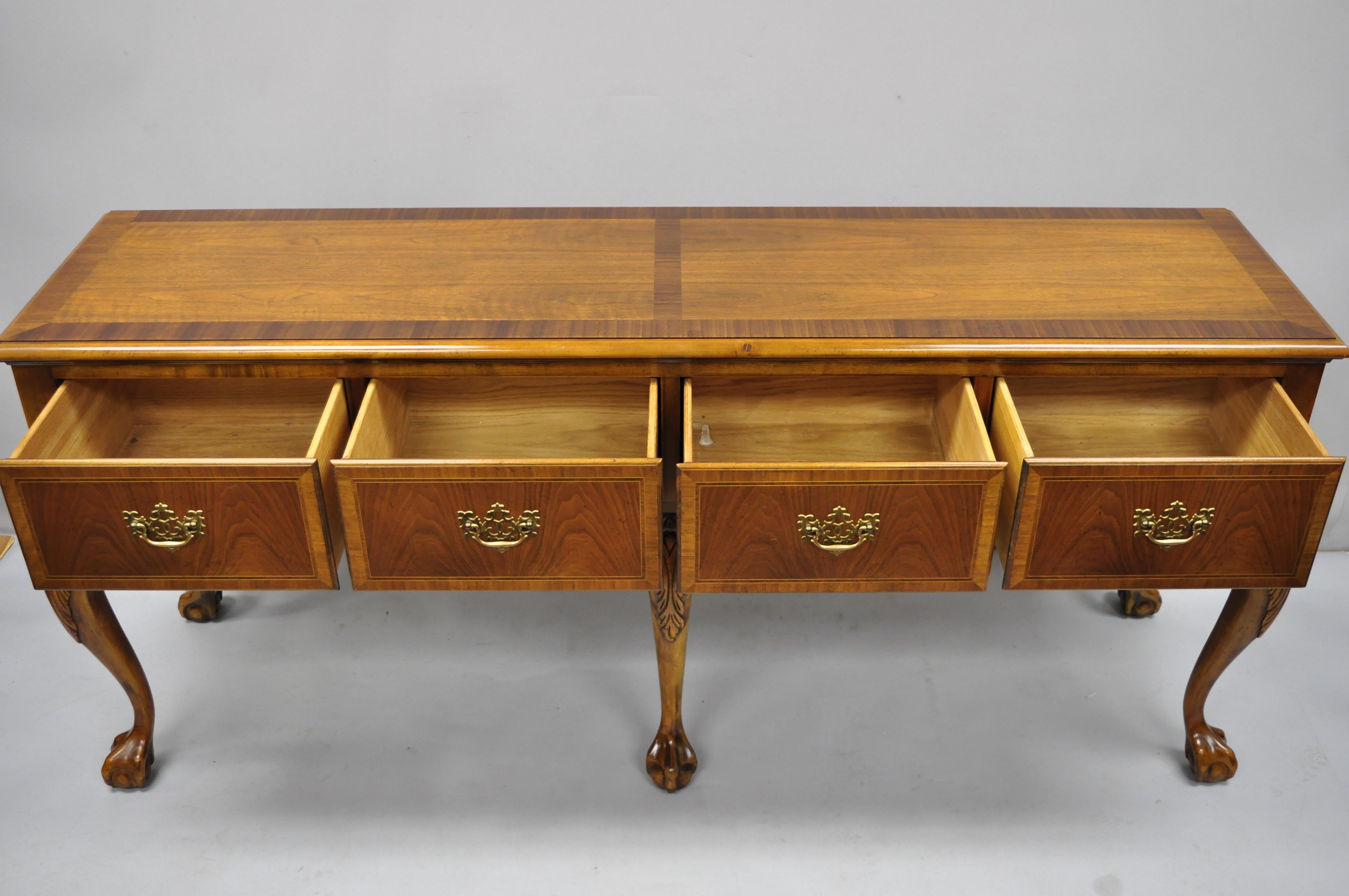 Brass Baker 4-Drawer Ball and Claw Chippendale Mahogany Banded Sideboard Buffet Server