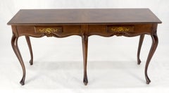 Baker 54" Long 6 Legged Burl Walnut 2 Drawers Cabriole Leg Console Sofa Table
