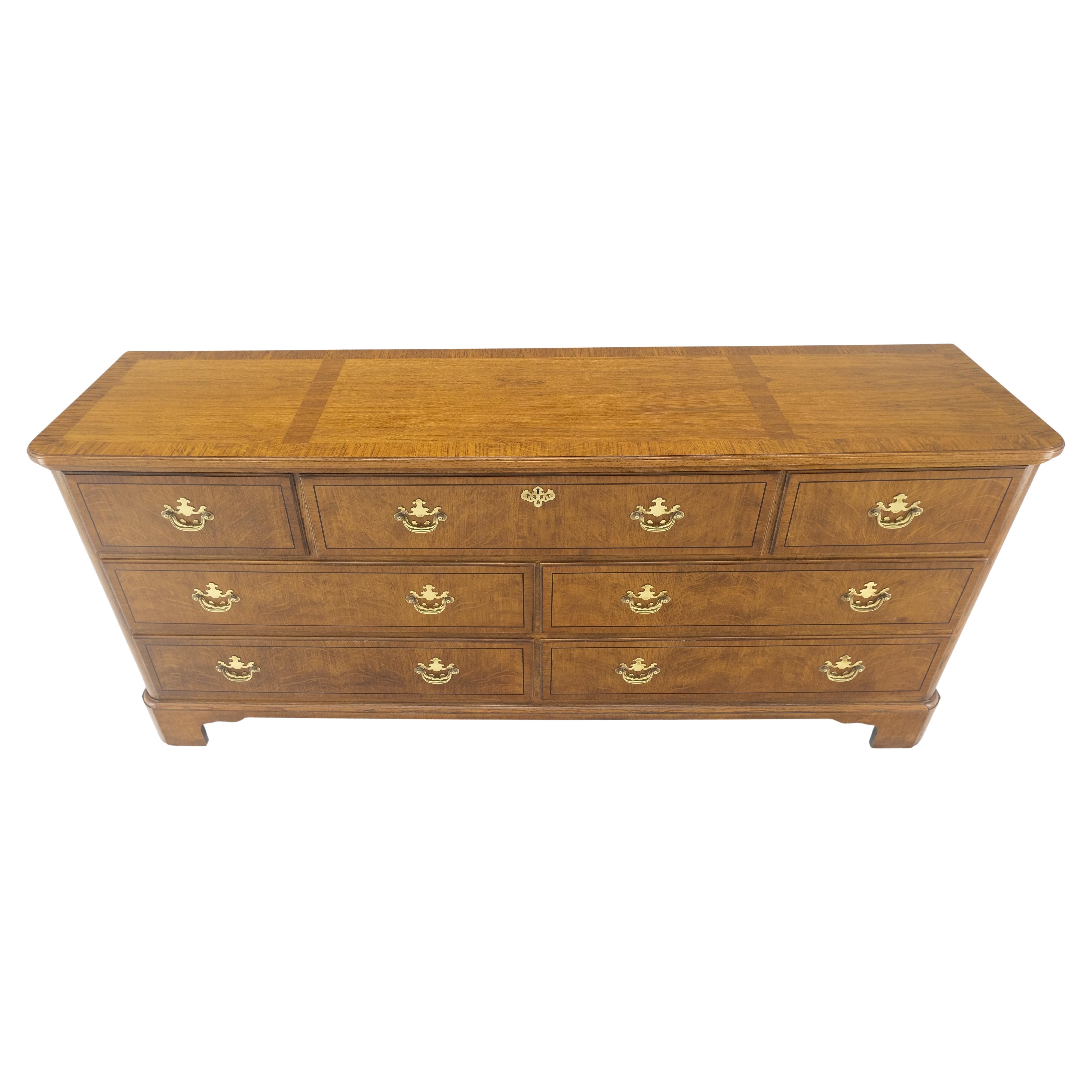 Baker 74" Long 7 Drawers Chippendale Style Light Wood Dresser Brass Pulls MINT!