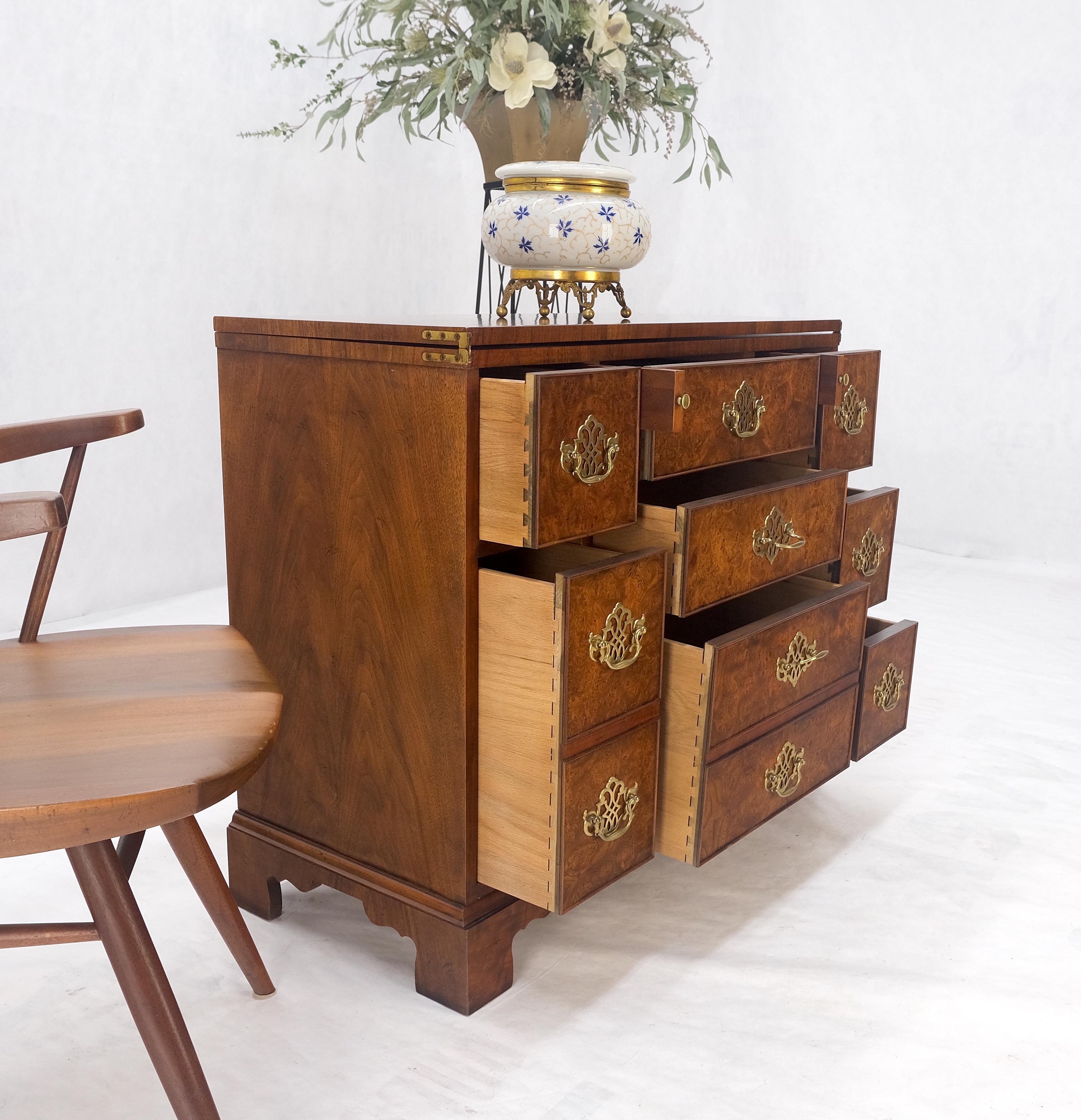 Baker 8 Drawer Burl Wood Bachelor Chest Dresser Flip Secretary Top Desk MINT! 2