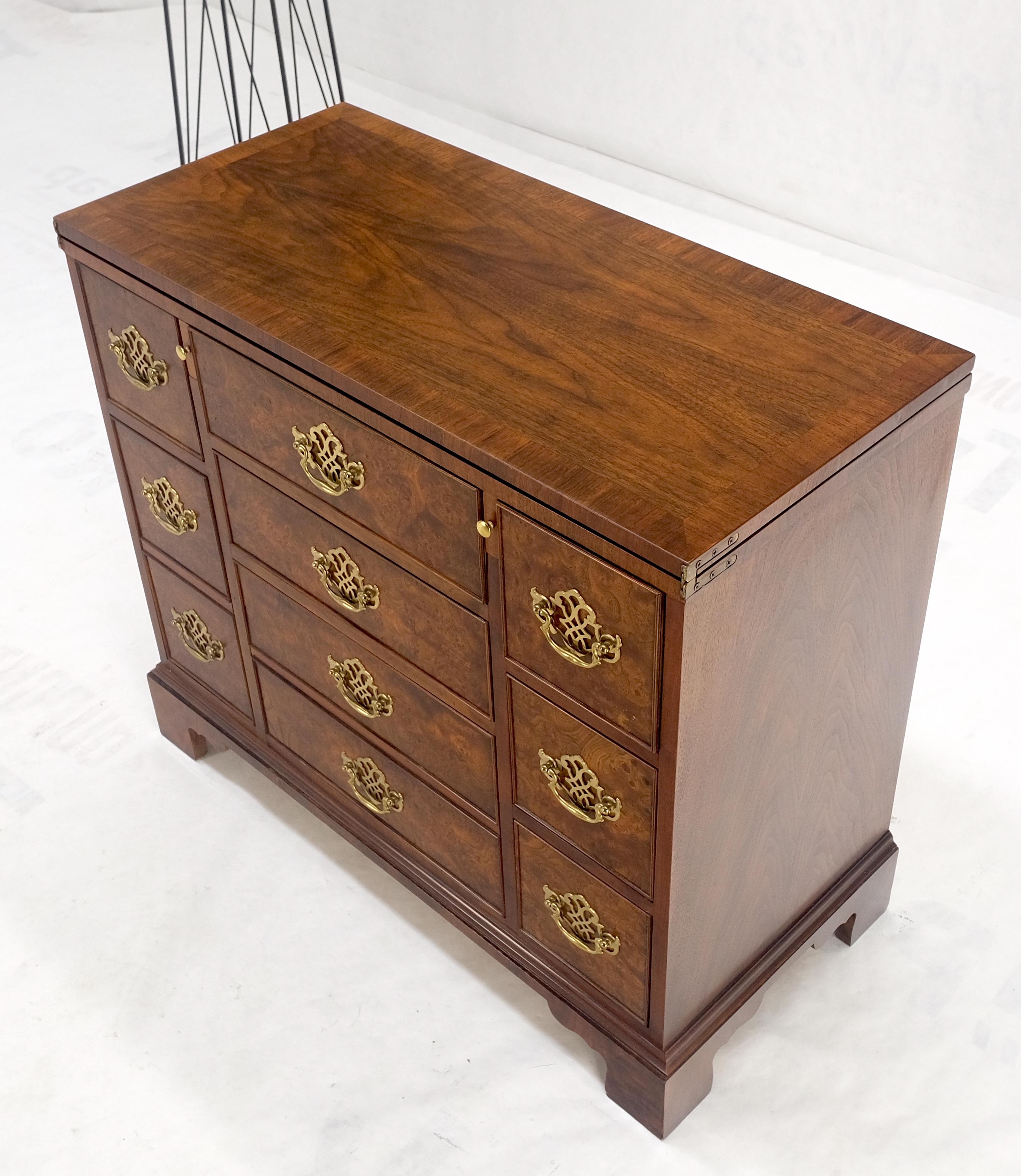 Baker 8 Drawer Burl Wood Bachelor Chest Dresser Flip Secretary Top Desk MINT! For Sale 6