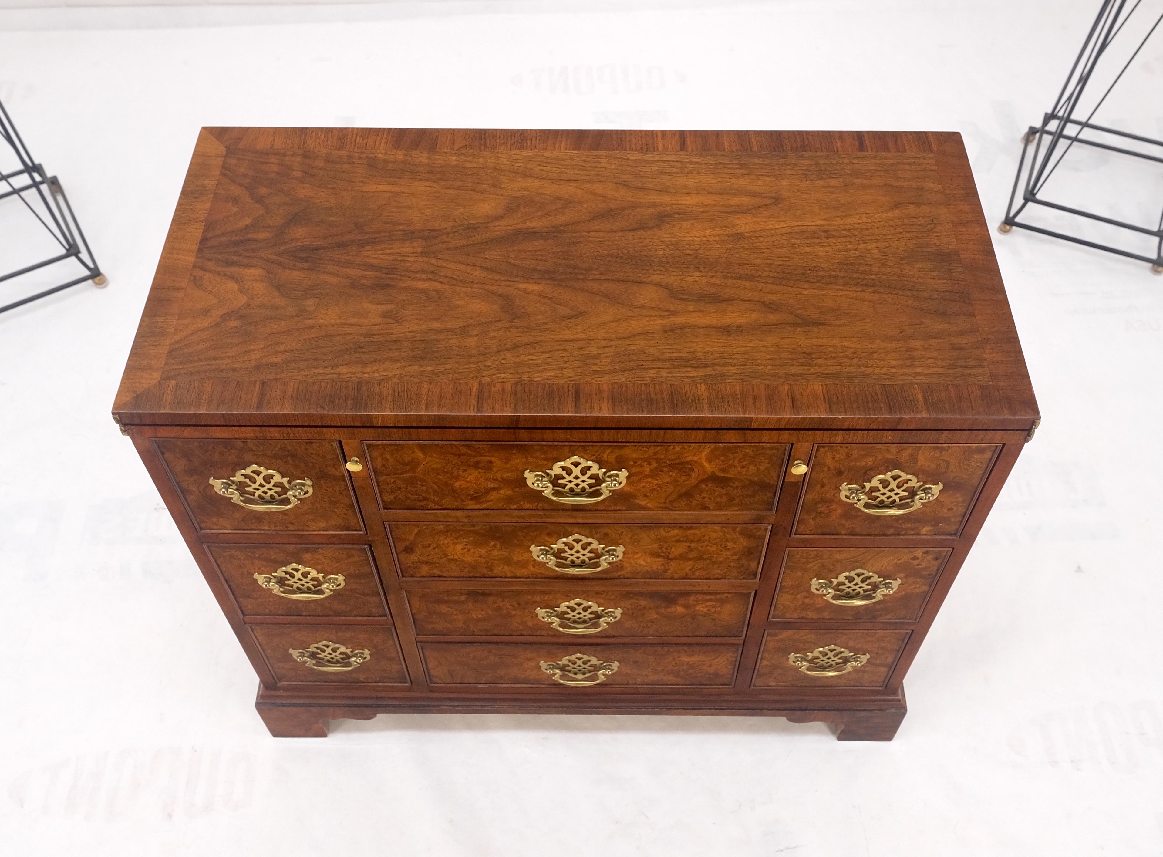 20th Century Baker 8 Drawer Burl Wood Bachelor Chest Dresser Flip Secretary Top Desk MINT! For Sale