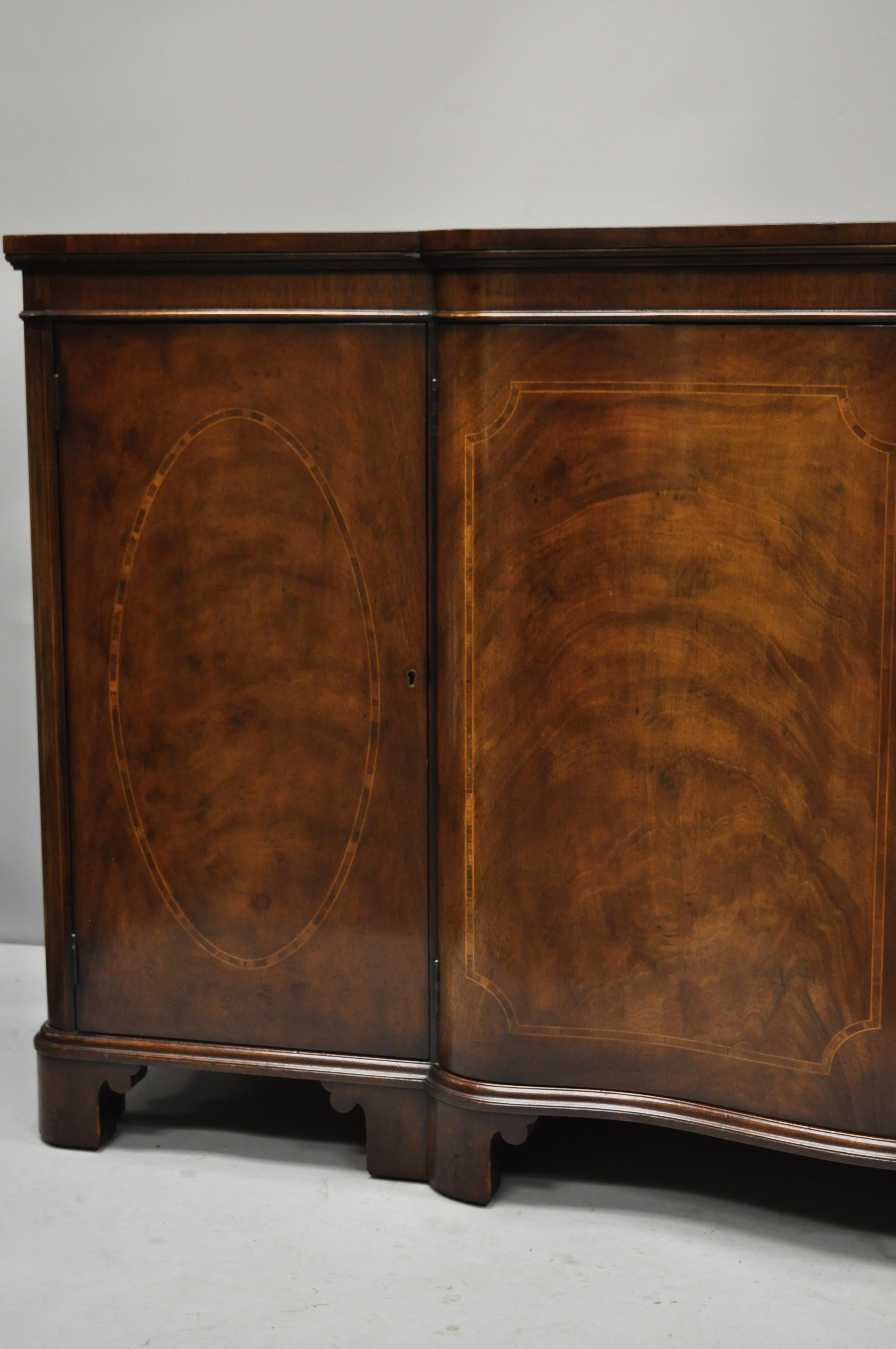 Baker Antique Flame Mahogany Inlaid Serpentine Sideboard Buffet Credenza Cabinet 4