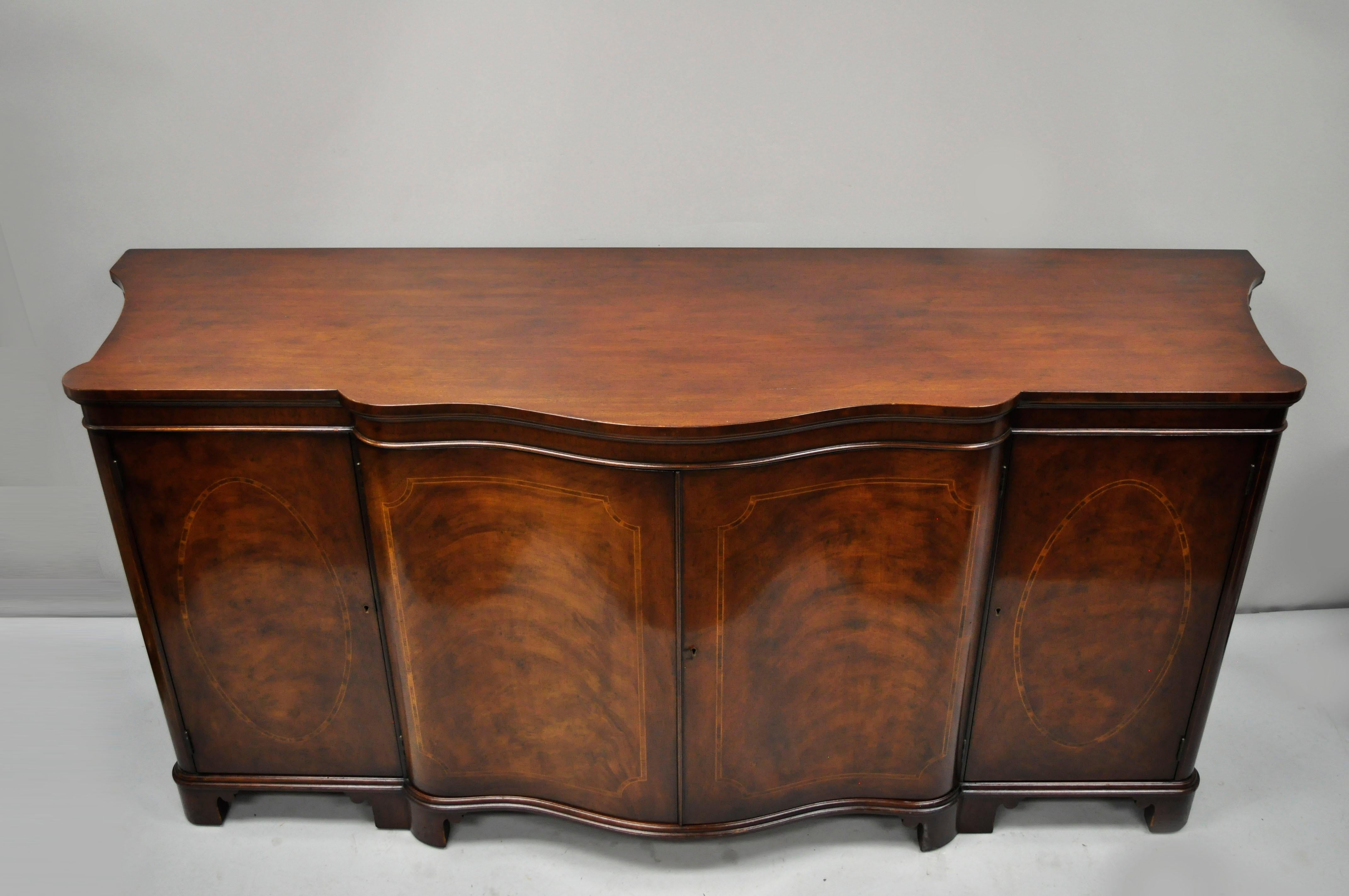 Baker Antique Flame Mahogany Inlaid Serpentine Sideboard Buffet Credenza Cabinet 3
