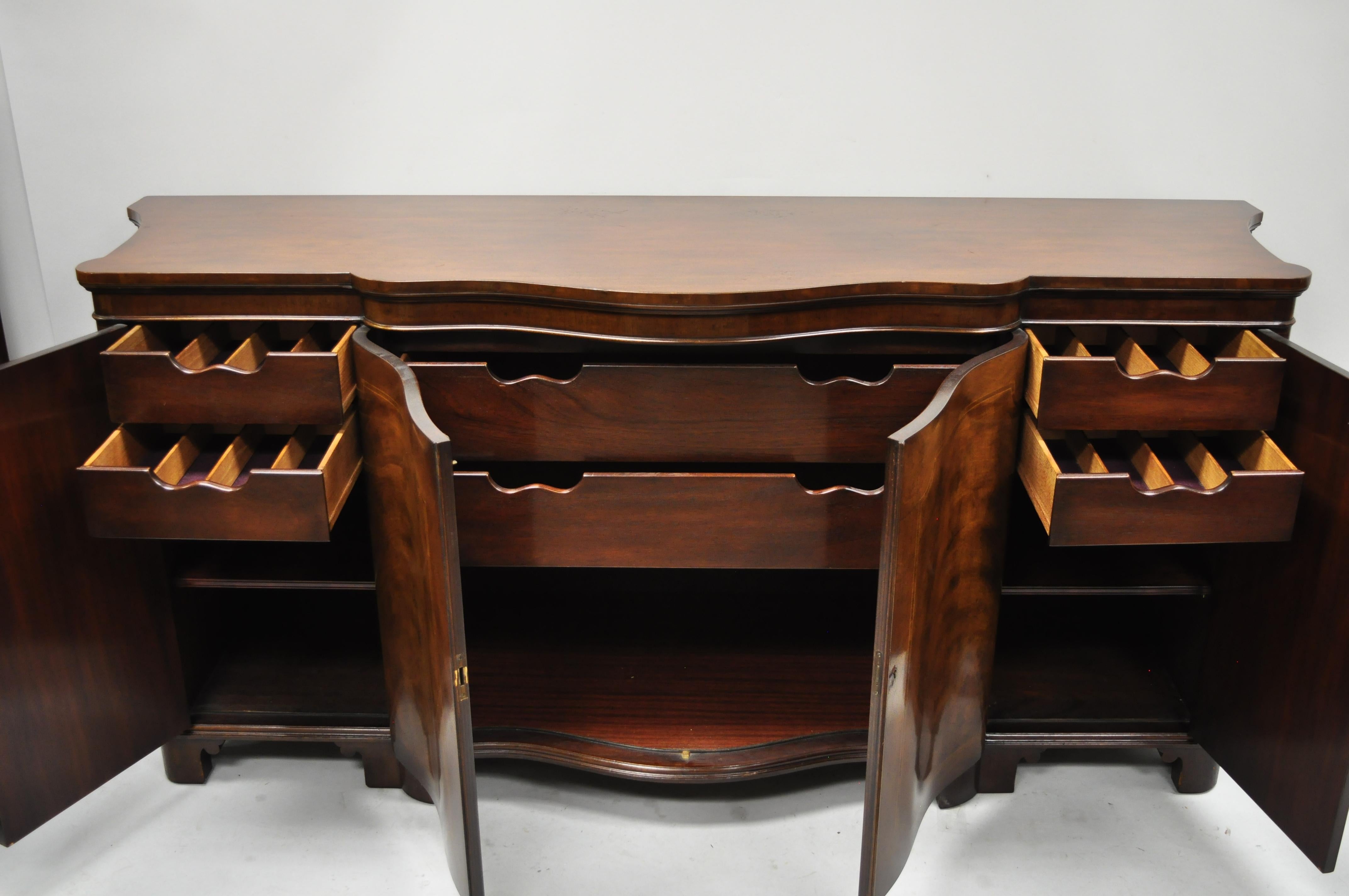 Regency Baker Antique Flame Mahogany Inlaid Serpentine Sideboard Buffet Credenza Cabinet