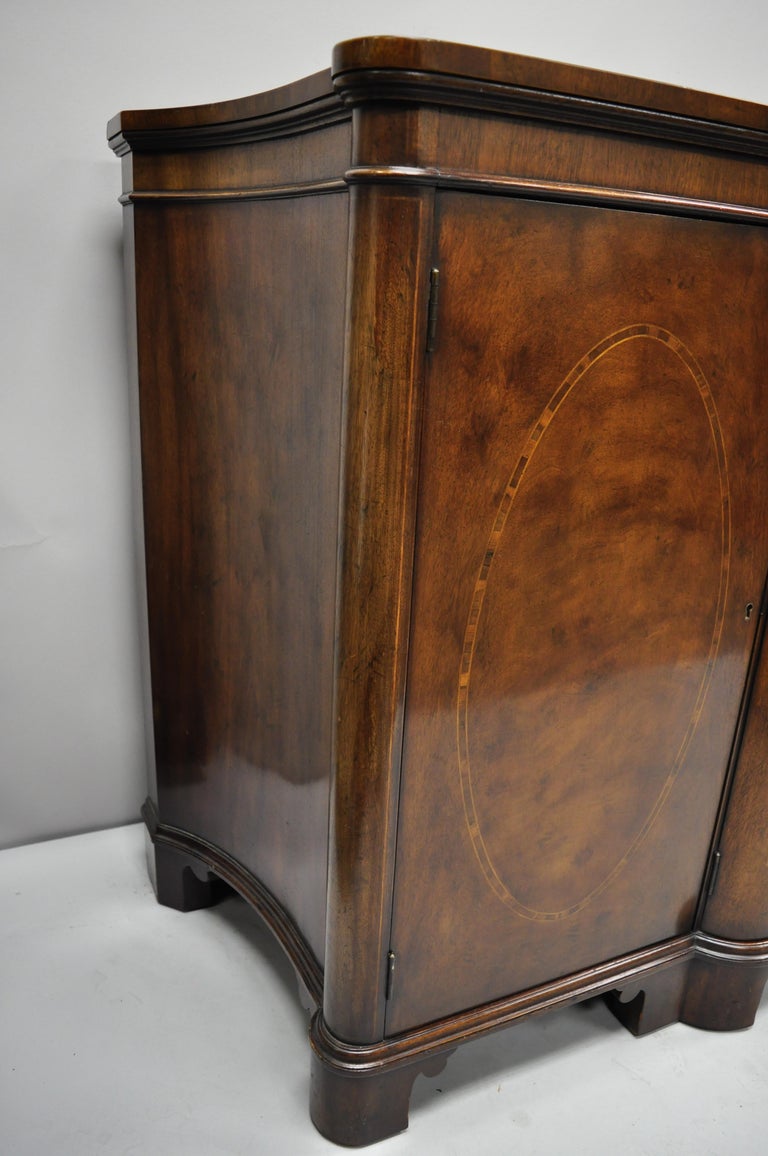 Baker Antique Flame Mahogany Inlaid Serpentine Sideboard Buffet