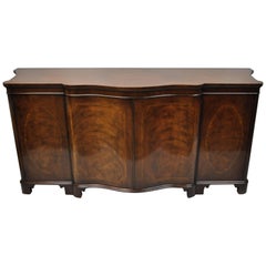 Baker Antique Flame Mahogany Inlaid Serpentine Sideboard Buffet Credenza Cabinet