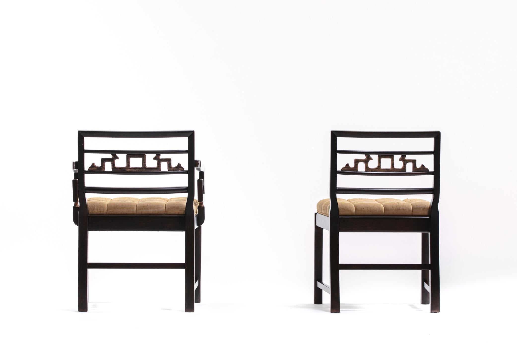 Large Set of Ten Baker Black & Gold Mahogany Dining Chairs, circa 1950 3