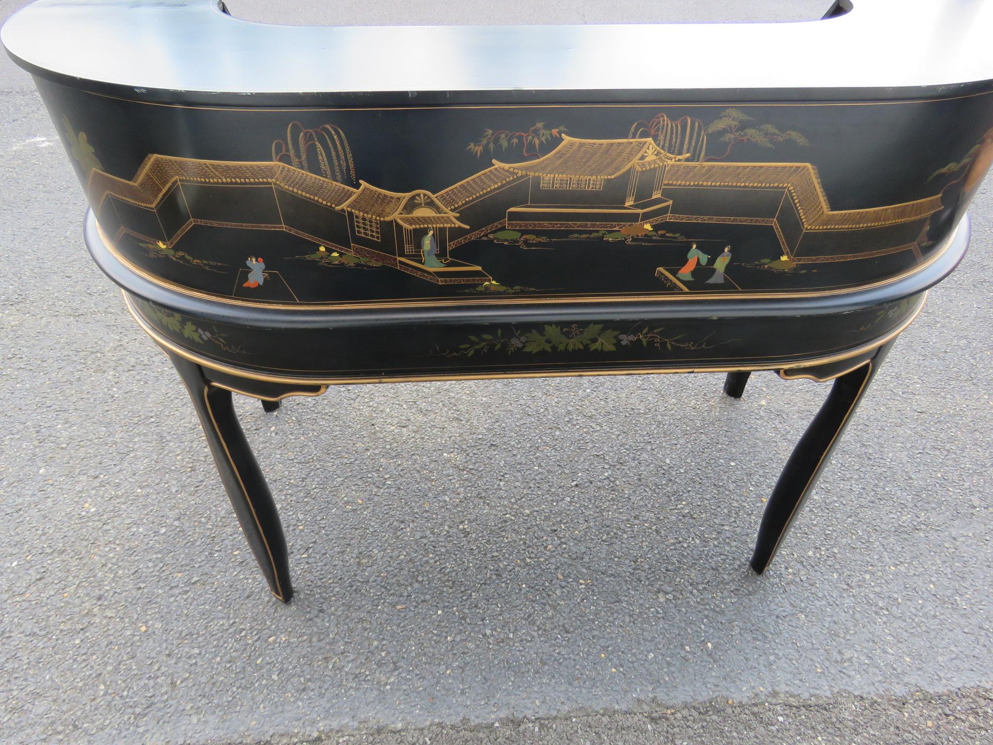 20th Century Baker Black Chinoiserie Paint Decorated Carlton House Writing Table Desk