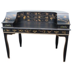 Baker Black Chinoiserie Paint Decorated Carlton House Writing Table Desk