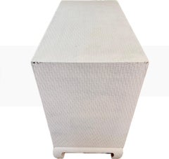 Baker Asian Modern Mid Century Grass Cloth Cream Lacquer Raffia Cabinet