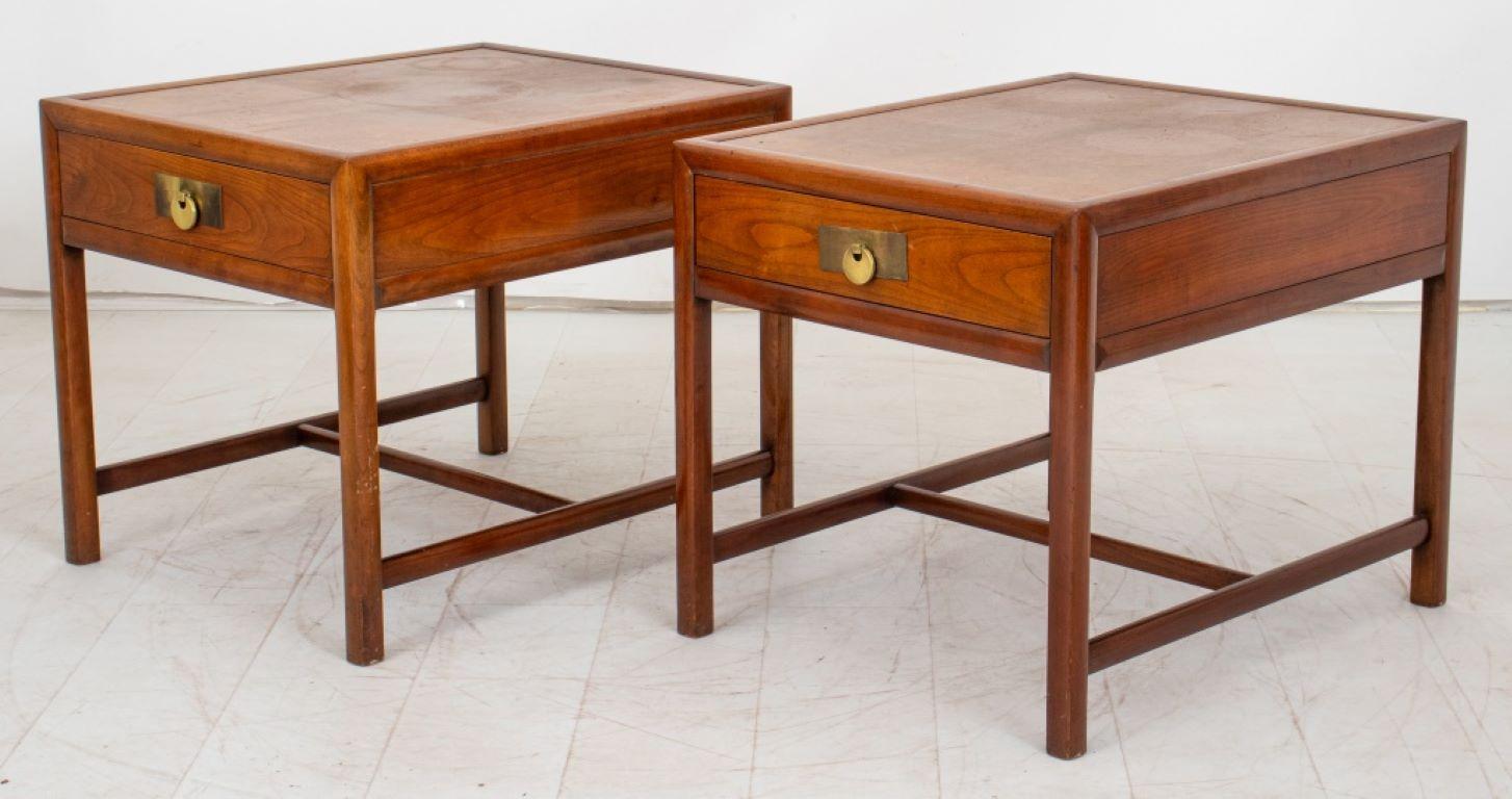 20th Century Baker Asian Modern Walnut Lamp Tables, Pair