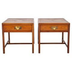 Baker Asian Modern Walnut Lamp Tables, Pair