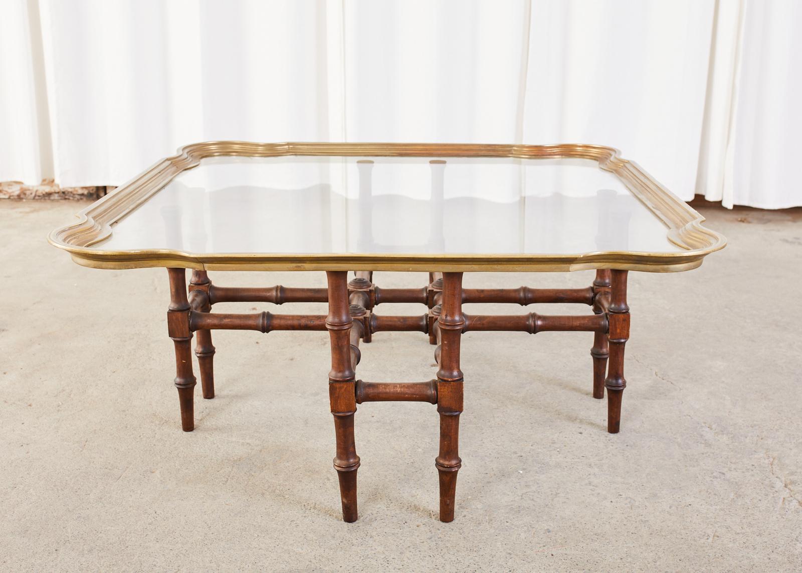 American Baker Attributed Faux Bamboo Brass Tray Cocktail Table