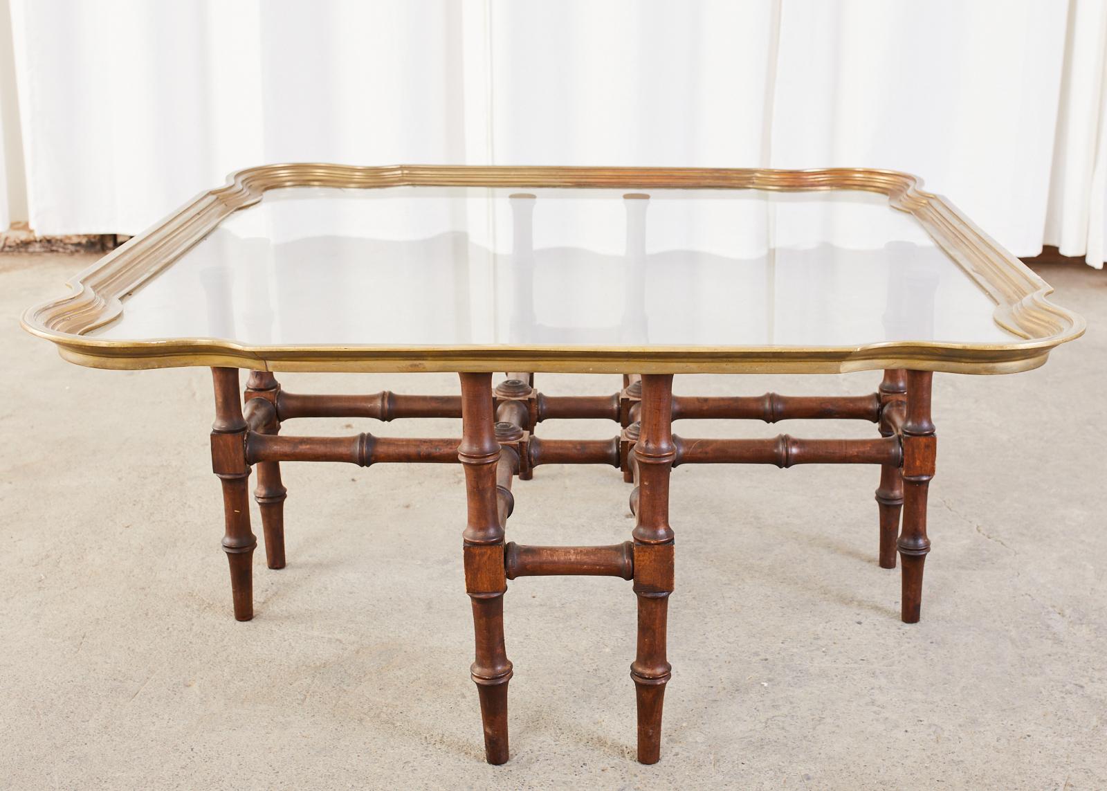 20th Century Baker Attributed Faux Bamboo Brass Tray Cocktail Table