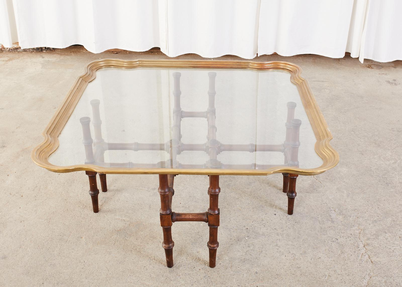 Baker Attributed Faux Bamboo Brass Tray Cocktail Table 2