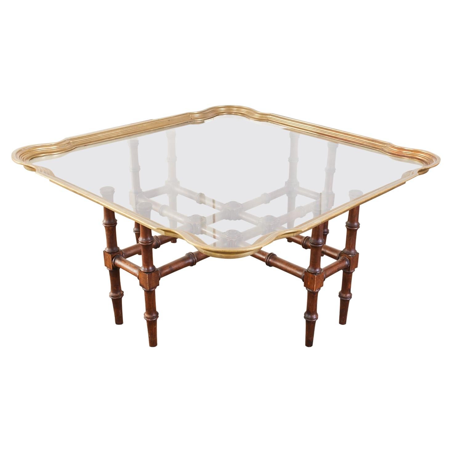 Baker Attributed Faux Bamboo Brass Tray Cocktail Table