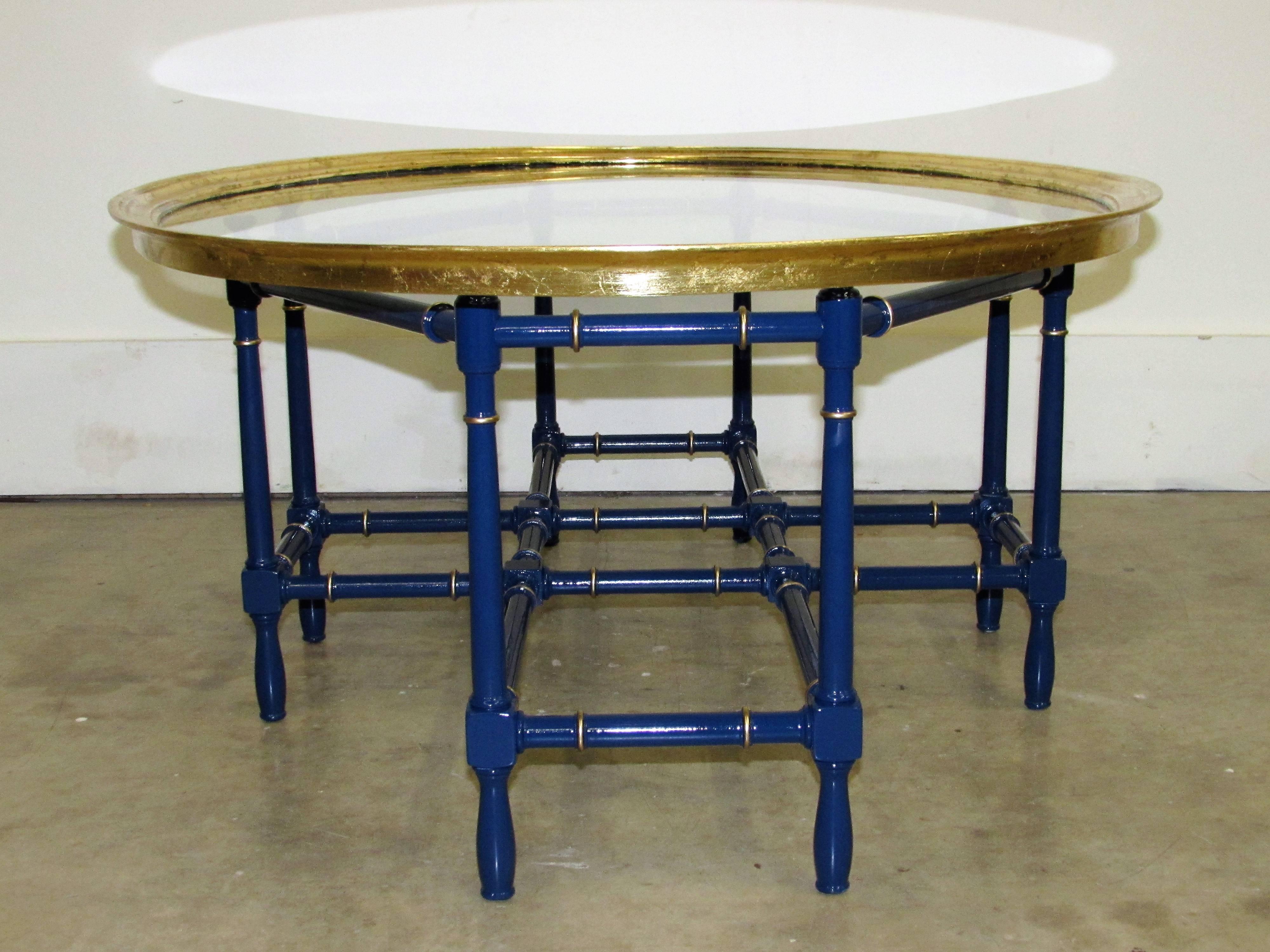 20th Century Baker Bamboo and Gilded Oval Glass Tray Cocktail Table