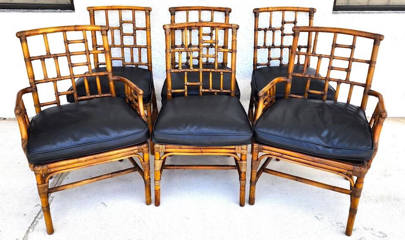 For FULL item description click on CONTINUE READING at the bottom of this page.

Offering One Of Our Recent Palm Beach Estate Fine Furniture Acquisitions Of A
A Fantabulous Set of 6 Chinese Chippendale Bamboo Dining Chairs with Leather Rattan