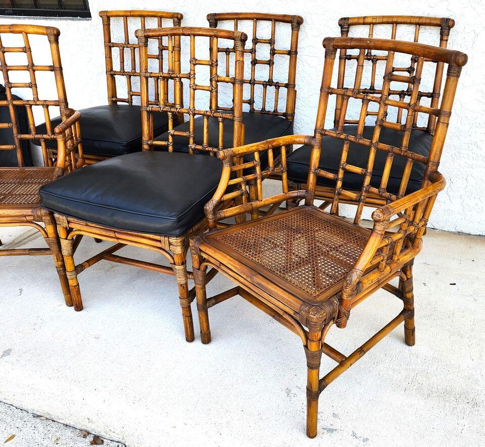 Caning Baker Bamboo Dining Chairs Chinese Chippendale For Sale