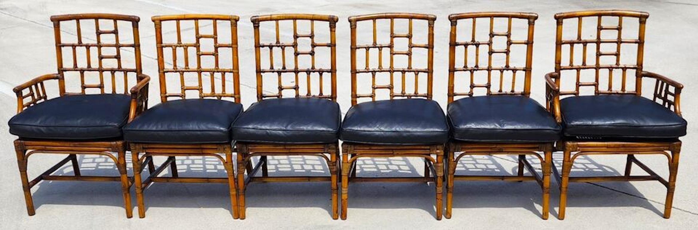 Baker Bamboo Dining Chairs Chinese Chippendale In Good Condition For Sale In Lake Worth, FL