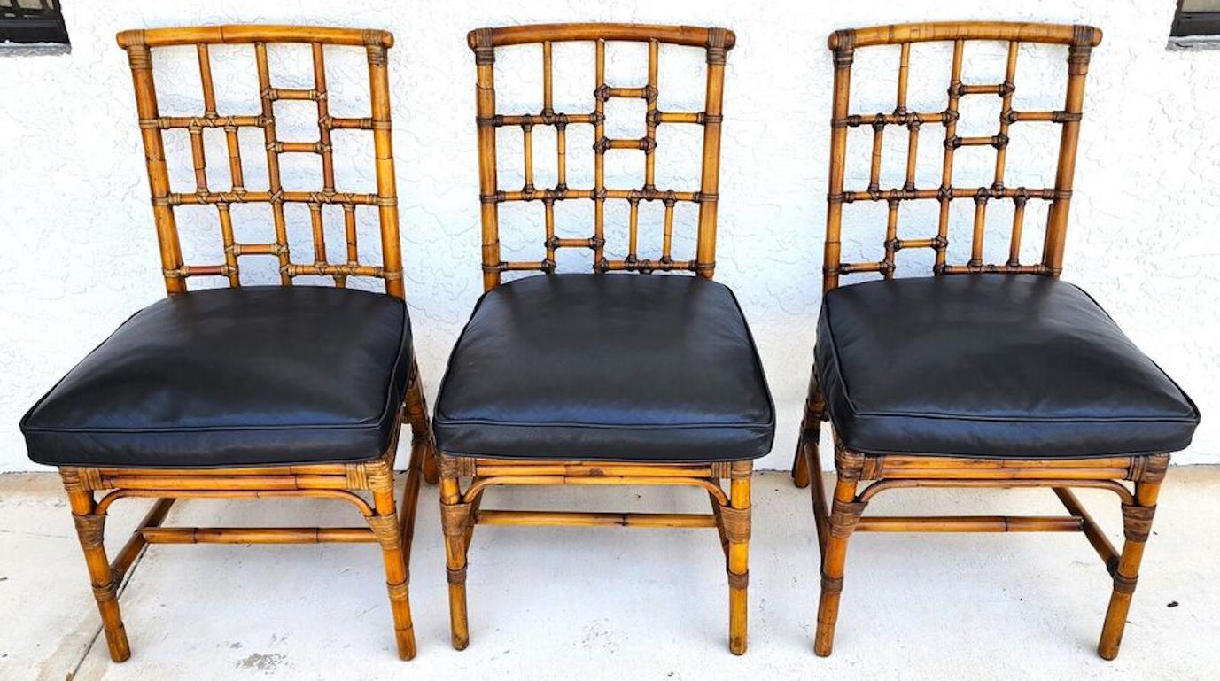 Late 20th Century Baker Bamboo Dining Chairs Chinese Chippendale For Sale