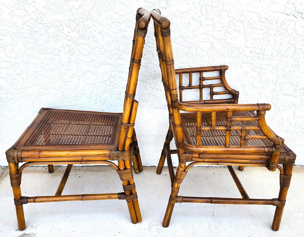 Leather Baker Bamboo Dining Chairs Chinese Chippendale For Sale