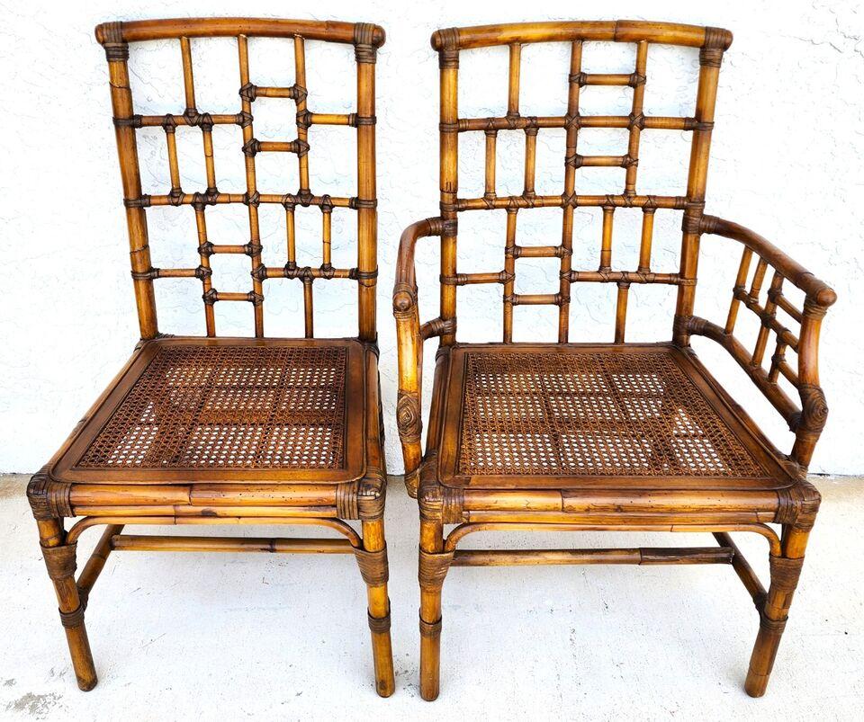 Baker Bamboo Dining Chairs Chinese Chippendale For Sale 1