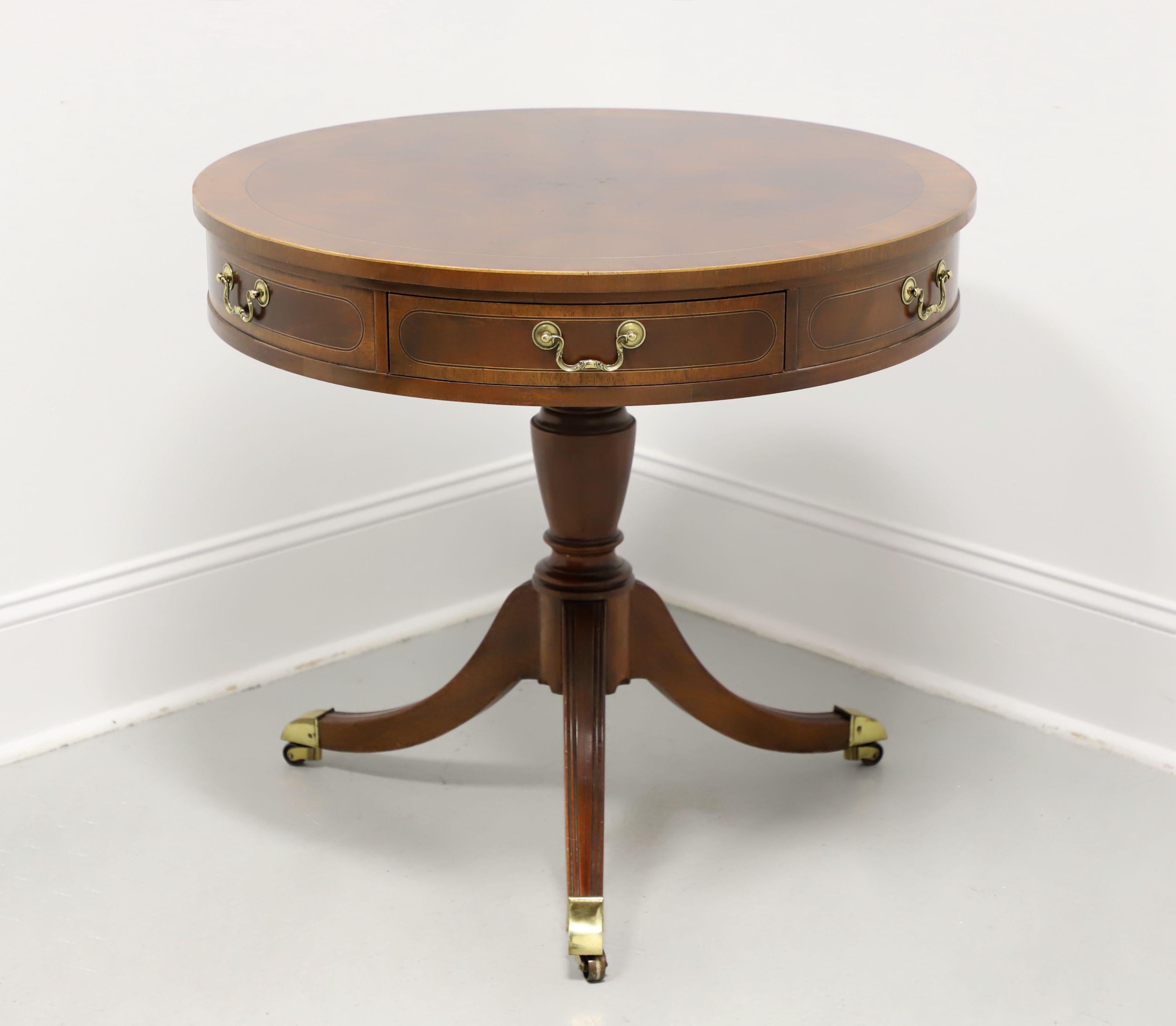 BAKER Banded Mahogany Federal Style Two-Drawer Pedestal Drum Table For Sale 6