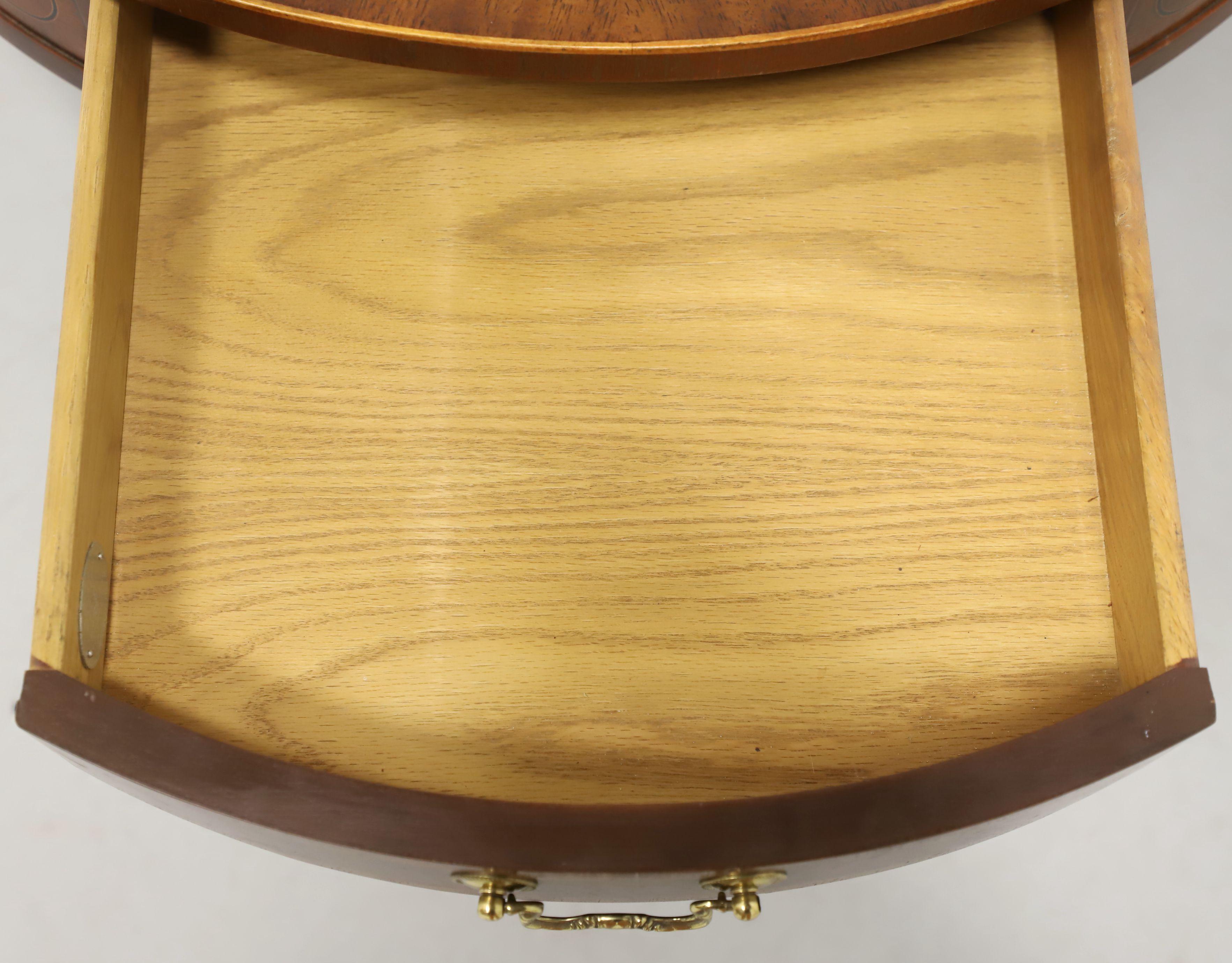 BAKER Banded Mahogany Federal Style Two-Drawer Pedestal Drum Table For Sale 3