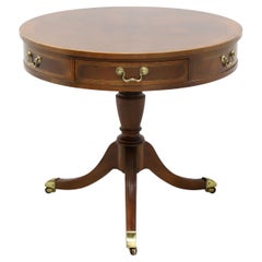 BAKER Banded Mahogany Federal Style Two-Drawer Pedestal Drum Table