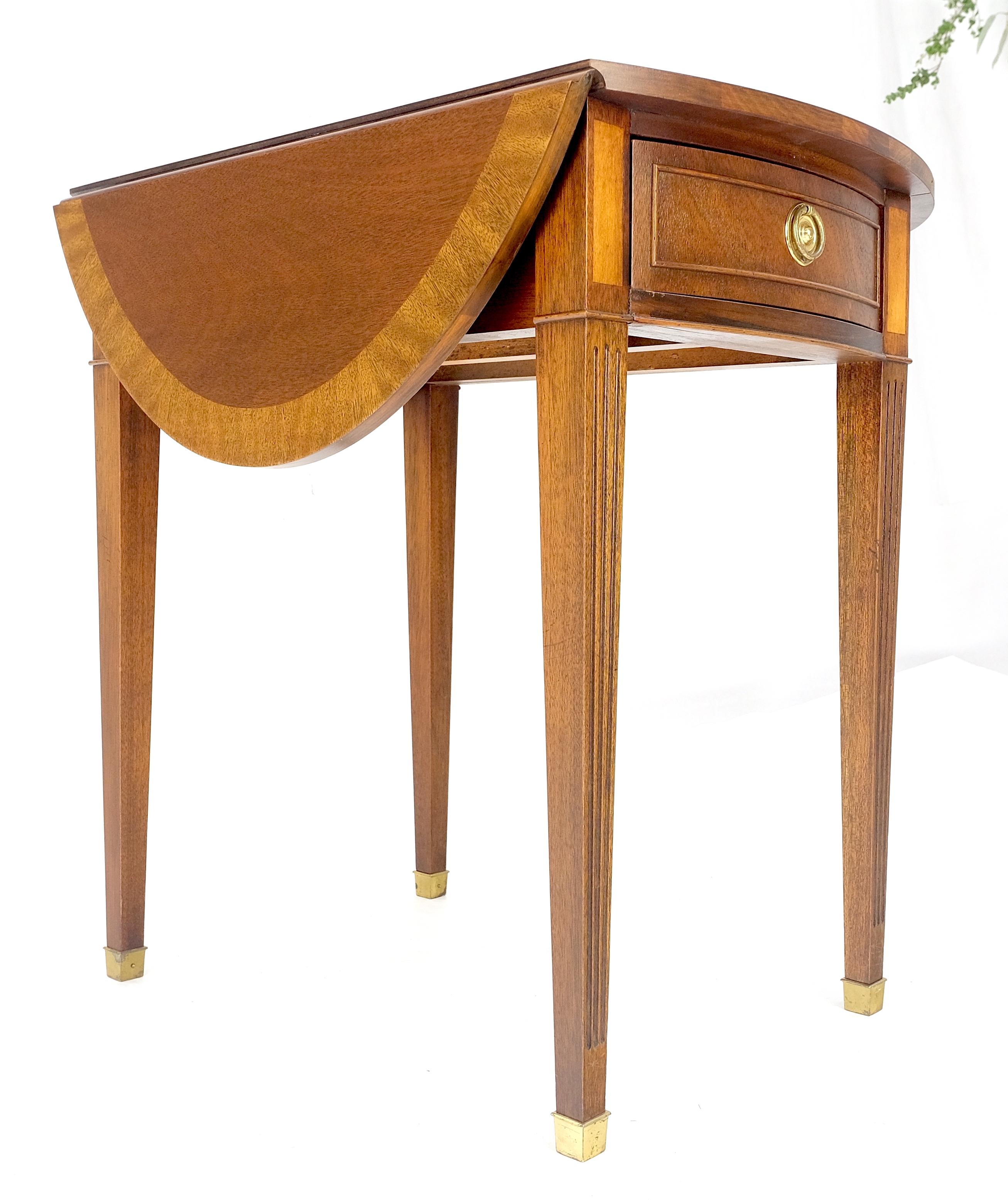 Baker Banded Mahogany One Drawer Drop Leaves Pembroke End Side Lamp Table MINT! For Sale 2
