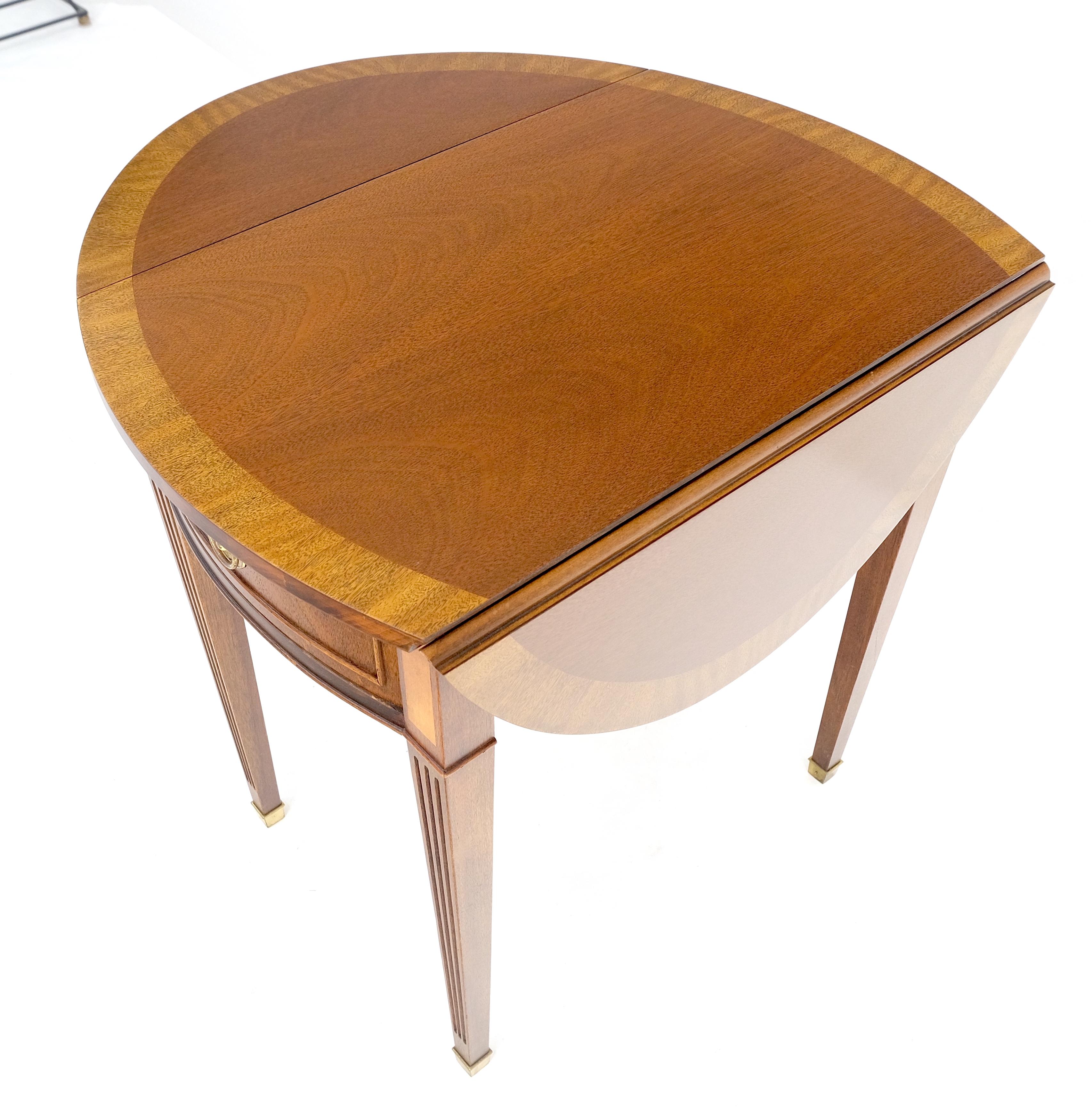 20th Century Baker Banded Mahogany One Drawer Drop Leaves Pembroke End Side Lamp Table MINT! For Sale