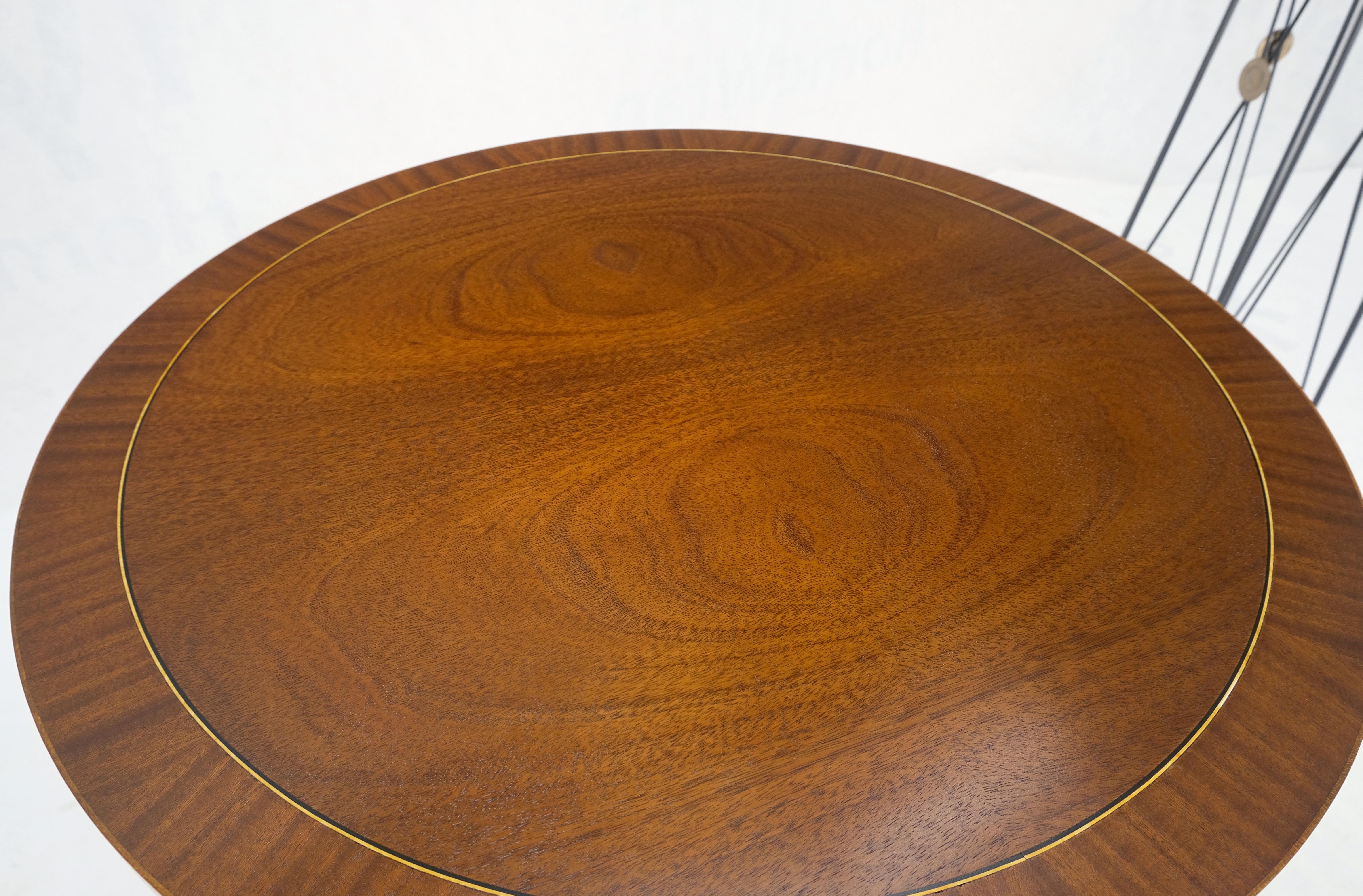 Baker Banded Mahogany Two Drawers Round Drum Gueridon Center Table Pencil Inlay In Good Condition In Rockaway, NJ
