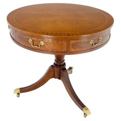 Baker Banded Mahogany Two Drawers Round Drum Gueridon Center Table Pencil Inlay