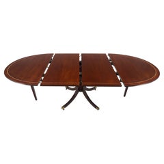 Baker Banded Oval Round Single Pedestal Mahogany Dining Table 2x20" Leaves MINT!