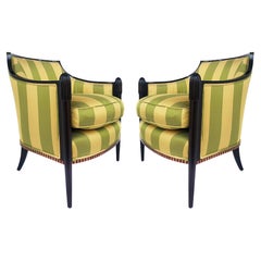 Baker Barbara Barry Deco Classic Lounge Chairs, Black Mink Finish, a Pair